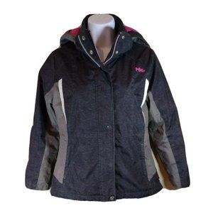HAWKE & CO SPORT PERFORMANCE HOODED COAT JACKET BlackGray Pink Lining Size 10 12